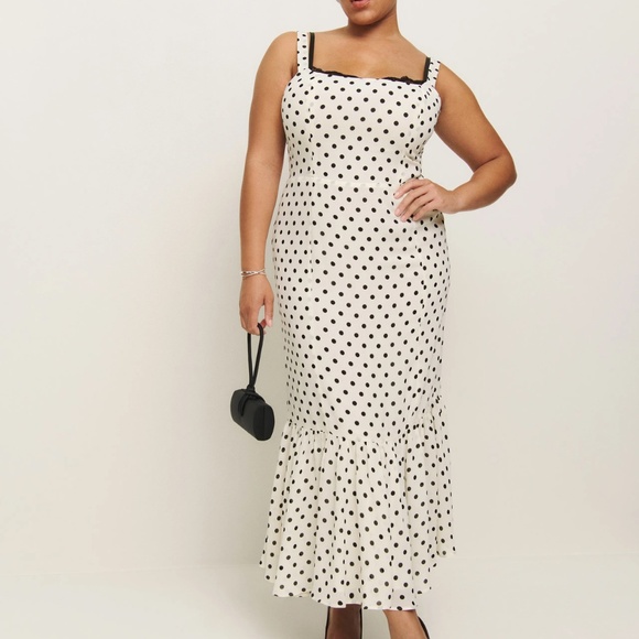 Reformation Irisa Portofino Black & White Polka Dot Midi Dress (sz 12) 334 - Picture 4 of 10